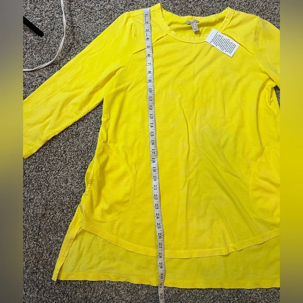 LOGO by Lori Goldstein Yellow 3/4 Sleeve‎ Tunic Top high low pockets size medium - Picture 10 of 11